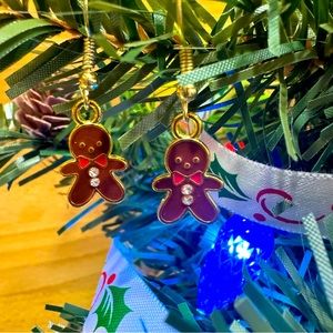 Handmade Enamel & Rhinestone Gingerbread Earrings
